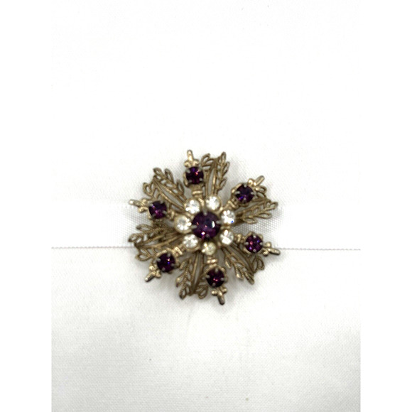Vintage Rhinestone Brooch Purple Filigree J1-3001 - Picture 2 of 8